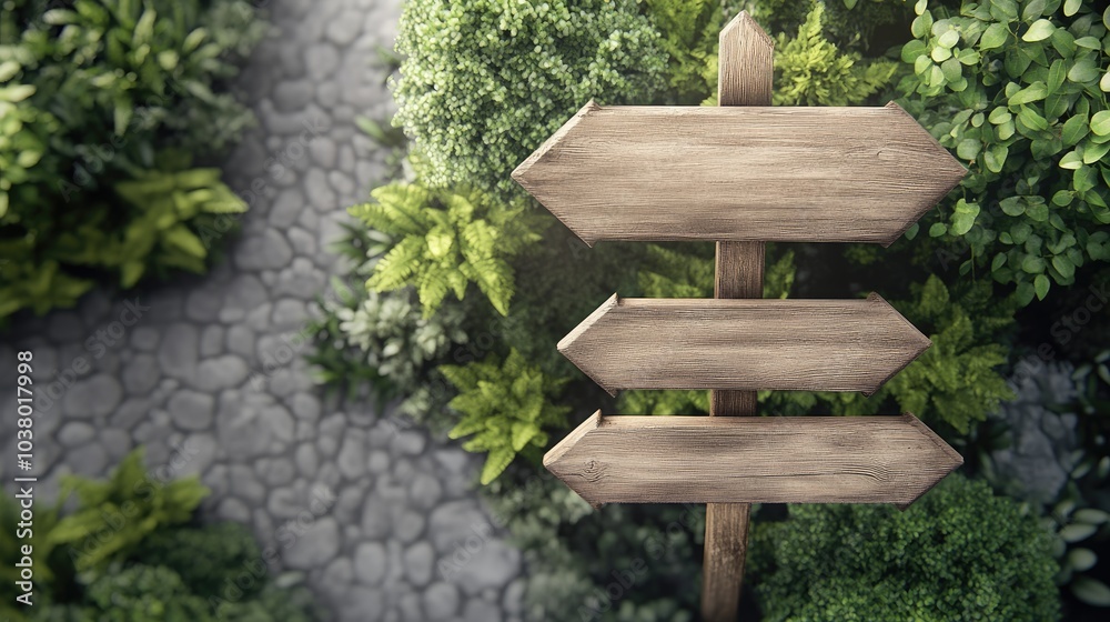 Naklejka premium Rustic Directional Sign in Lush Green Environment