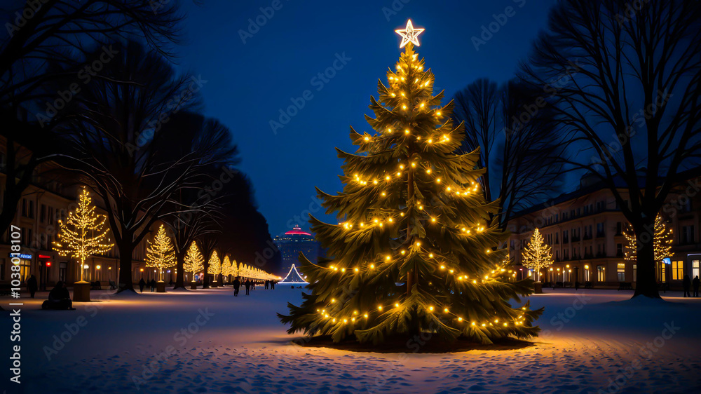 A nighttime miracle: A Christmas tree on the street. 