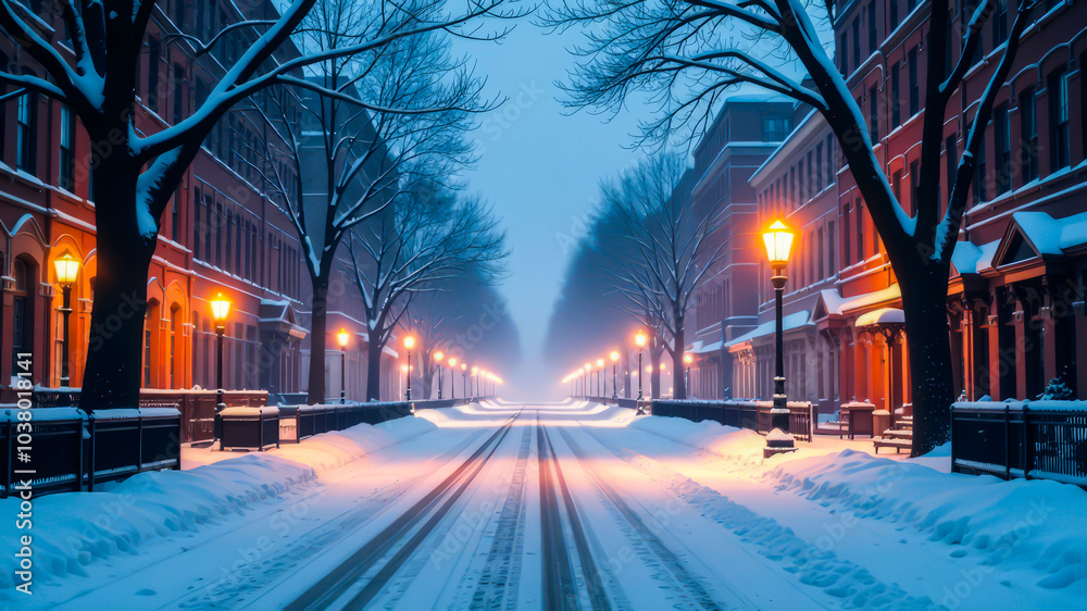 Fototapeta premium Cold Miracle: The first snow in an urban environment. 