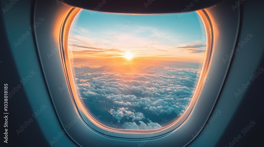 Obraz premium Airplane Window Sunset Clouds