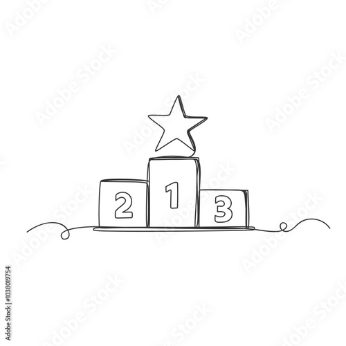 Winner stage podium continuous one line art isolated vector illustration.