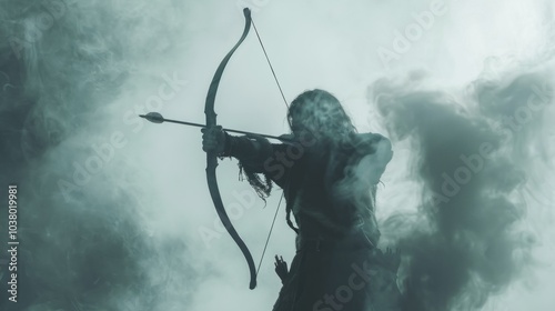 Silhouette of an Archer in Smoke
