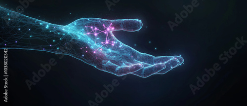 digital hand hologram, dark background, generative ai