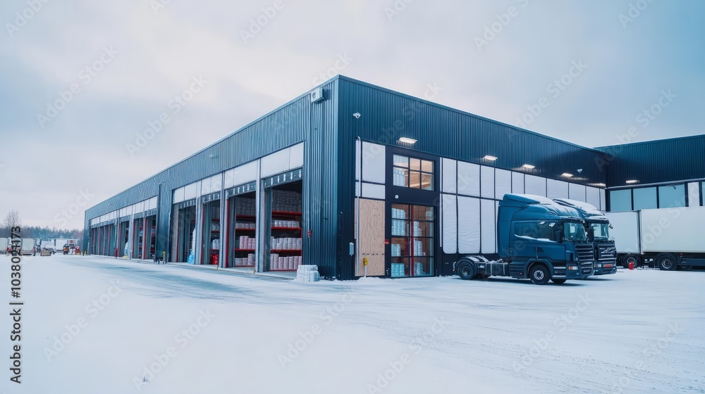 Modern Logistics Hub in Winter Modern Logistics Hub in Winter