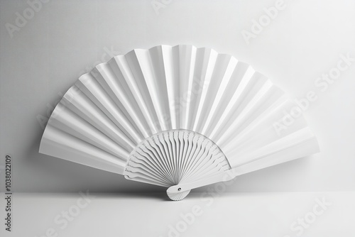 An isolated mockup of a white folding hand fan on a white backdrop. Generative Ai