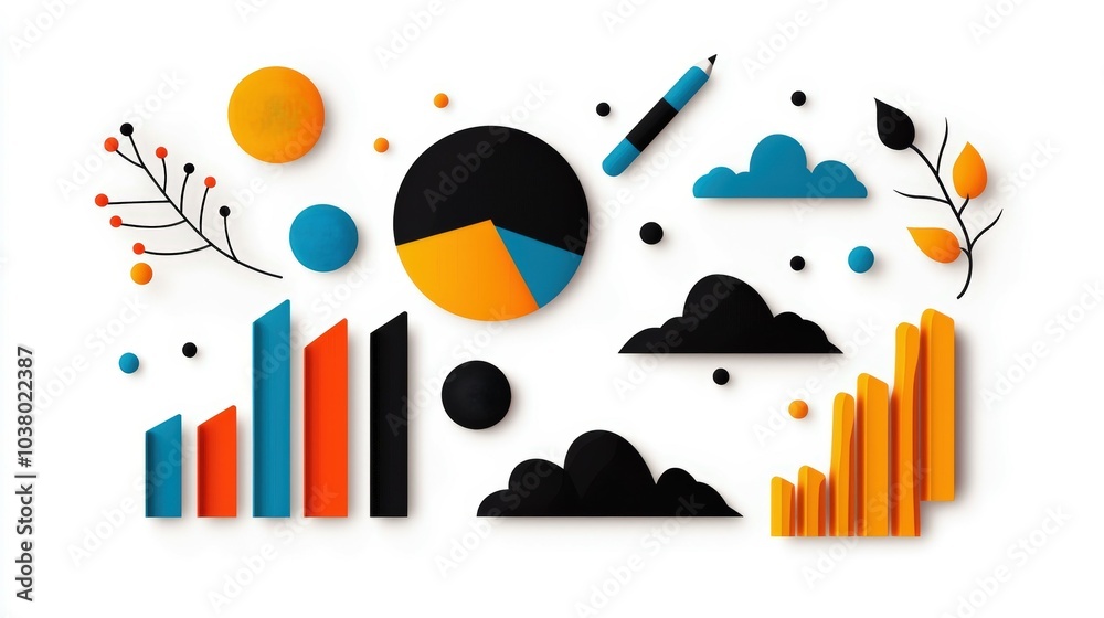 Obraz premium Colorful business graphics and icons, white background