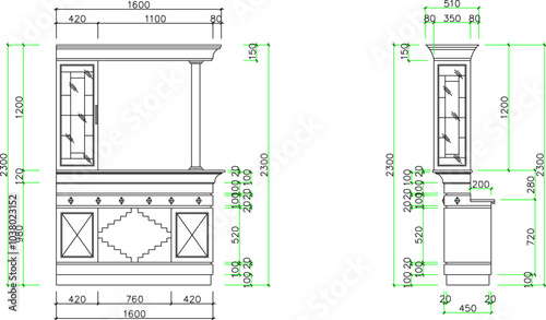 Vector sketch illustration of the silhouette of the interior design of a modern classic vintage home kitchen set