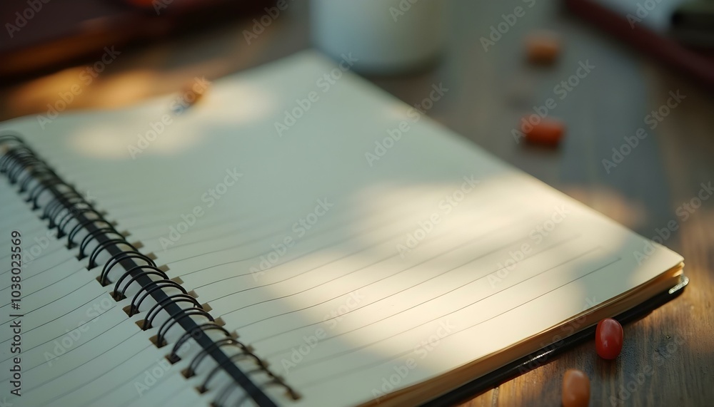 Fototapeta premium Notebook and coffee cup on the wooden table
