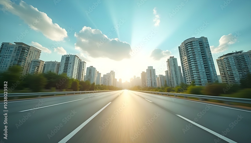 Fototapeta premium Highway in the city with sunbeams