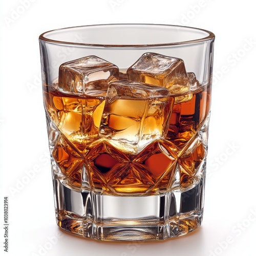 Whiskey on the Rocks in a Cut-Glass Tumbler