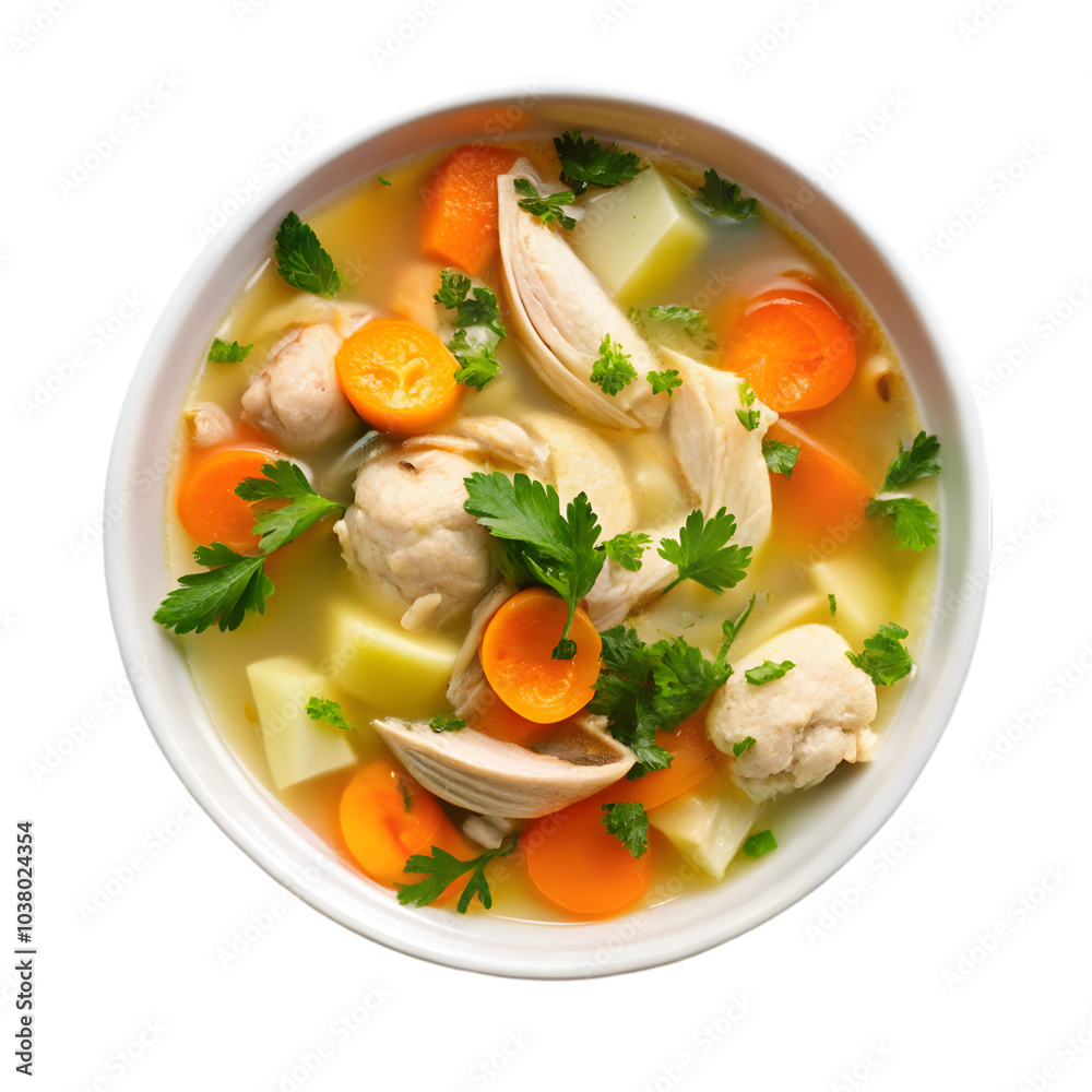 chicken soup white bowl top view isolated on transparent background chicken soup white bowl top view isolated on transparent background
