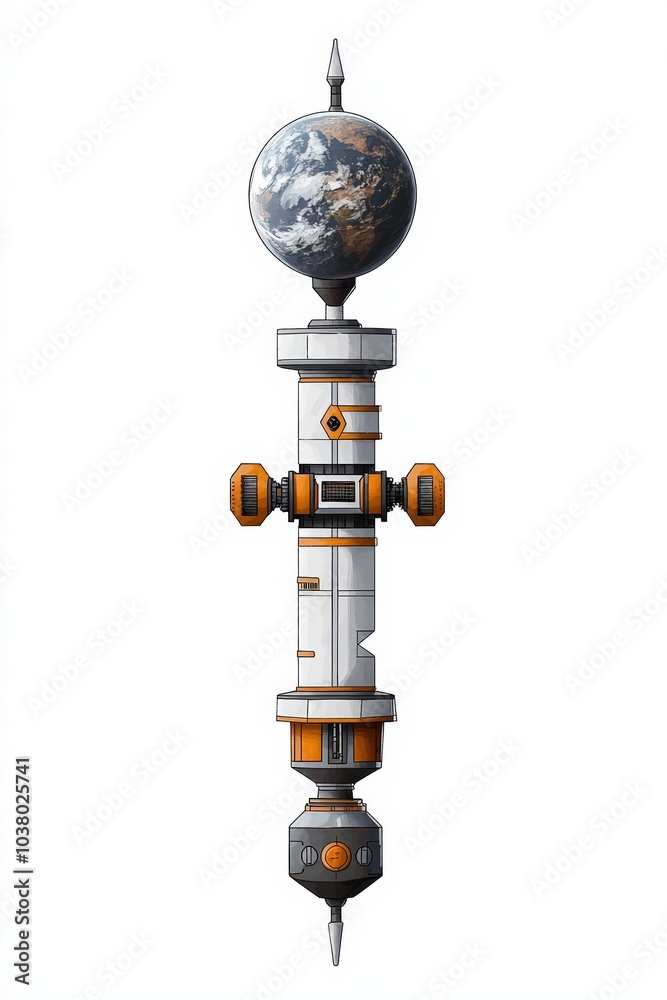 Futuristic space station with Earth model Futuristic space station with Earth model