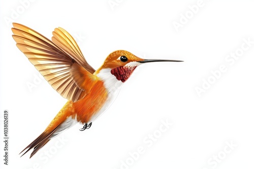 Hummingbird hovering, white isolate background