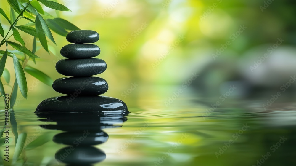 Zen stone stack tranquility reflection water greenery Zen stone stack tranquility reflection water greenery