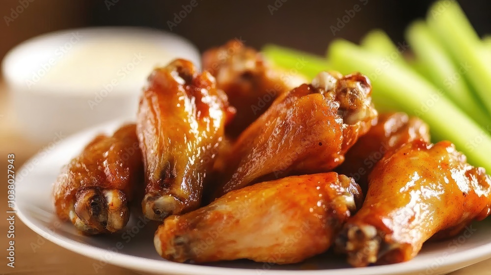 Delicious Chicken Wings with Fresh Celery Sticks Delicious Chicken Wings with Fresh Celery Sticks