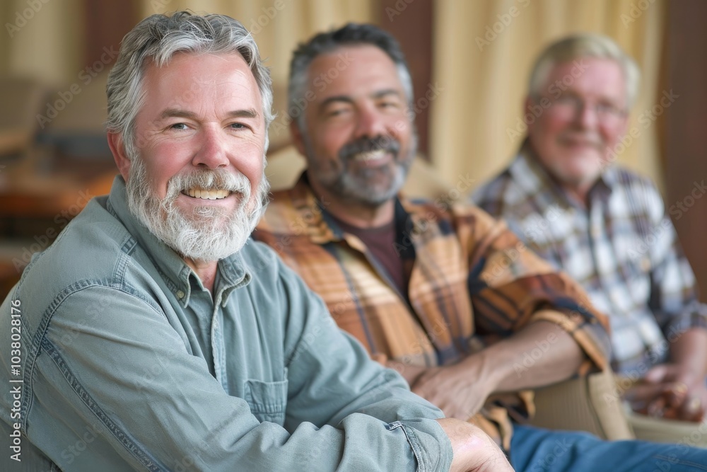 Portrait of smiling senior man with his family at home. Selective focus. Portrait of smiling senior man with his family at home. Selective focus.