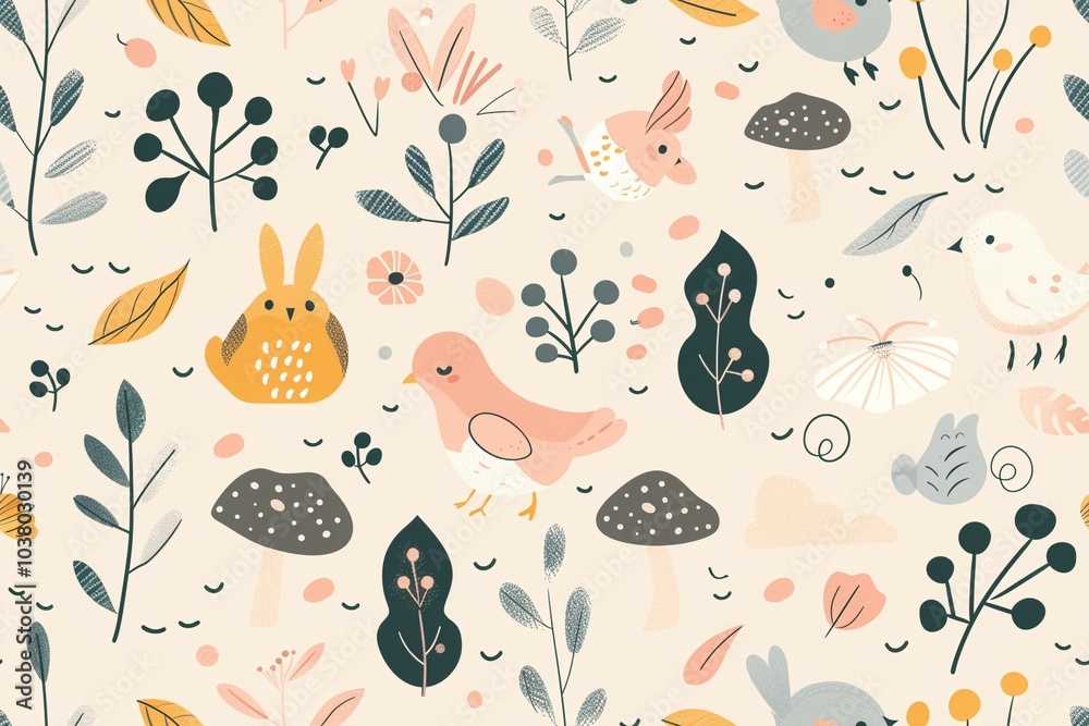 Woodland Creatures and Nature Elements Pattern Woodland Creatures and Nature Elements Pattern