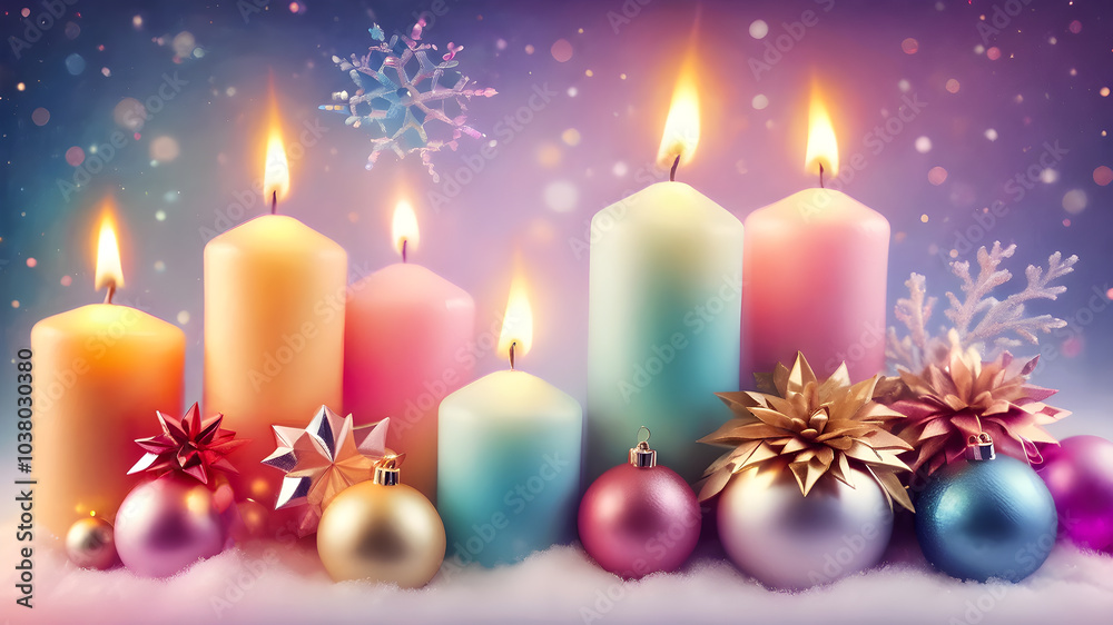 Christmas candles. pastel christmas background Christmas candles. pastel christmas background