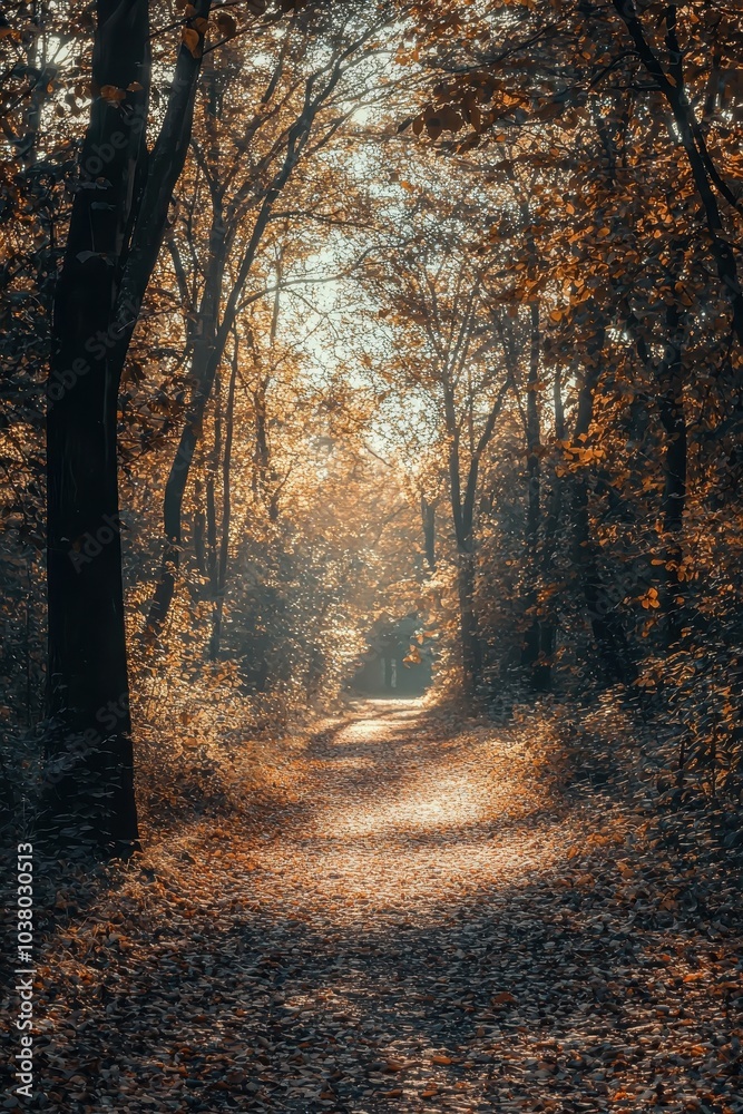 Fototapeta premium Serene Autumn Pathway in a Tranquil Forest