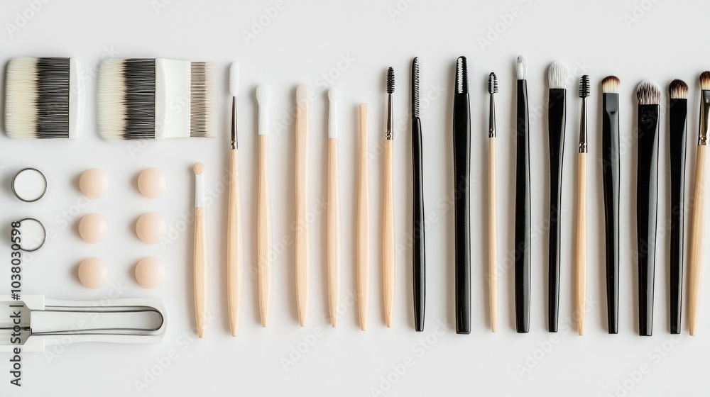 Array of Makeup Tools and Brushes for Beauty Enthusiasts Array of Makeup Tools and Brushes for Beauty Enthusiasts