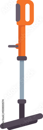 Orange brush cutter with ergonomic handle standing on white background
