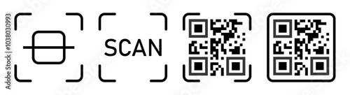 Barcode scanner icon symbol set in black color isolated on a white background. Qr code icon set. Scan code sign product reader icons. Barcode scanner icon. QR code for payment. Vector illustration.