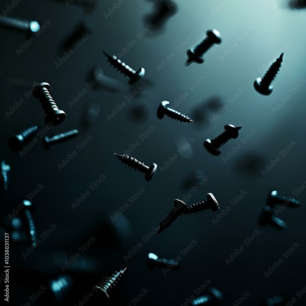 A group of screws levitating, capturing the essence of motion and the beauty of their engineering. A group of screws levitating, capturing the essence of motion and the beauty of their engineering.
