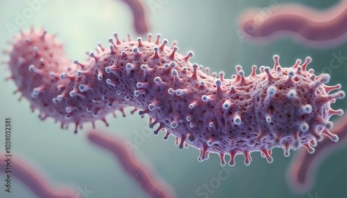 3D Render of Corynebacterium Diphtheriae Bacteria with Detailed Spiky Structure