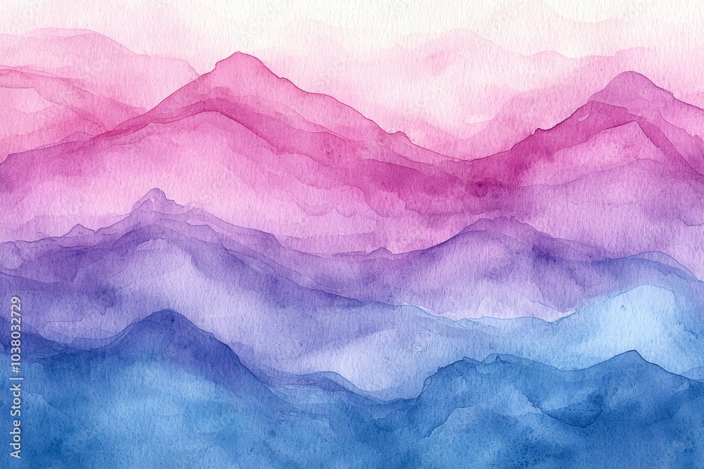 custom made wallpaper toronto digitalWatercolor landscape showcasing layered mountains in shades of pink, purple, and blue during dusk