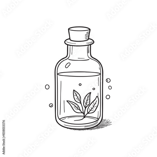 Illustration of a glass ampoule filled with liquid and leaf