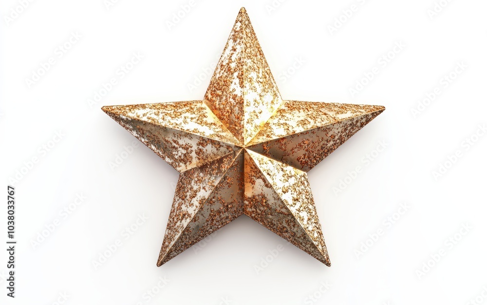 Fototapeta premium 3D star with a shiny golden metallic texture, realistic design, soft lighting, on a pure white background. 
