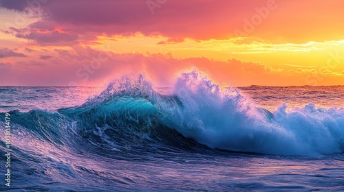 A vibrant sunset over ocean waves, showcasing nature's beauty and tranquility.