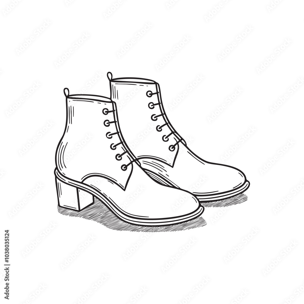 Illustration of a pair of ankle boots on display in a shoe store Illustration of a pair of ankle boots on display in a shoe store