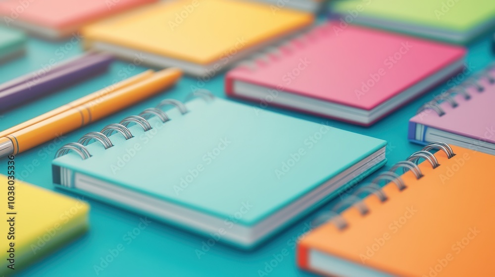Vibrant collection of colorful notebooks and stationery on a teal background a visual delight for creatives and students Vibrant collection of colorful notebooks and stationery on a teal background a visual delight for creatives and students