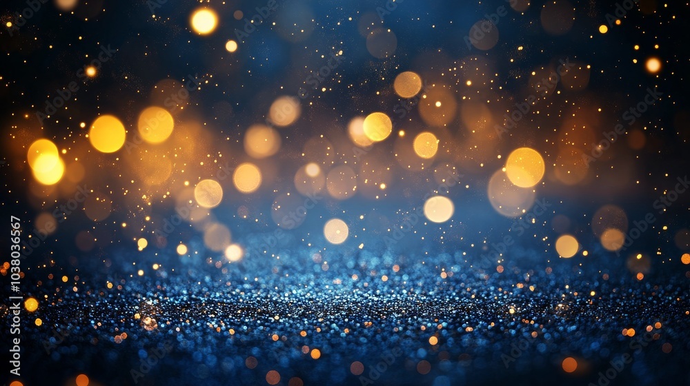 Soft blue background with glowing bokeh lights creating a serene atmosphere in evening decor