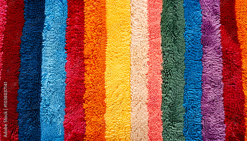 Colorful striped carpet as background, top view. Banner design