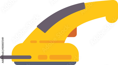 Yellow electric hand planer tool being used for woodworking and carpentry