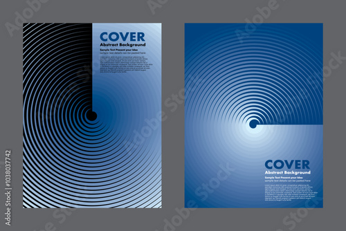 Abstract circles and lines spiral geometric vector background design with gradient blue tone, minimalist styles, for cover annual brochures flyers leaflets layout templates, modern echo sound.
