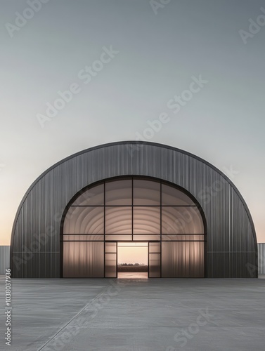 Modern Architectural marvel:Curved Wooden Hangar with Glass Entrance