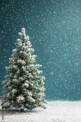 A beautifully decorated Christmas tree with fresh snowflakes and a serene win...