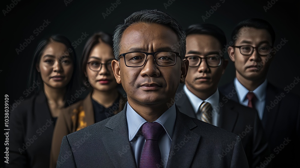 Confident Business Team in Formal Attire with Crossed Arms Confident Business Team in Formal Attire with Crossed Arms