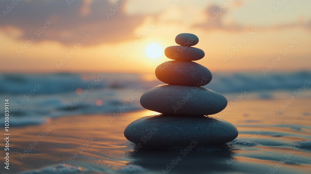 Zen rocks on a beach with waves washing up Zen rocks on a beach with waves washing up