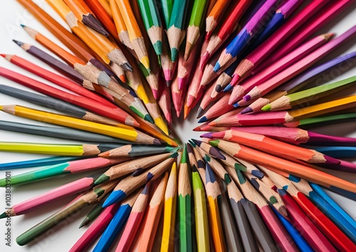 Bright colored pencils on a white background.