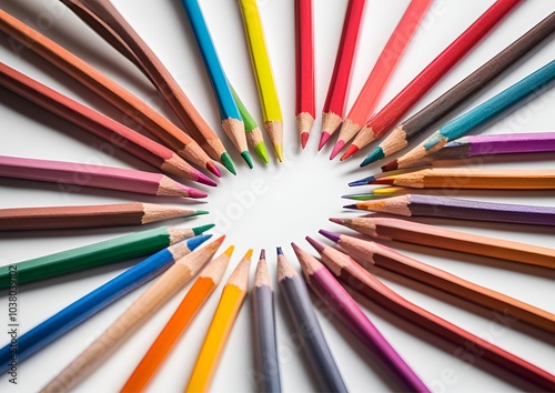 Bright colored pencils on a white background.