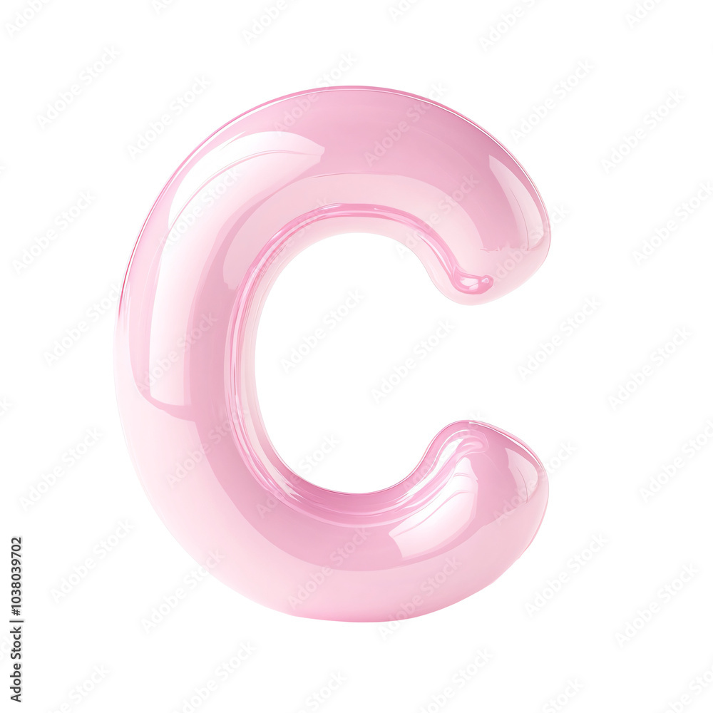 3D Cartoon Icon Letter C, Soft Round Balloon Material, Frosted Glass Texture, and Isometric View, Minimalist Pink Design with Bright Colors, Smooth Finish, and Transparent Background 3D Cartoon Icon Letter C, Soft Round Balloon Material, Frosted Glass Texture, and Isometric View, Minimalist Pink Design with Bright Colors, Smooth Finish, and Transparent Background