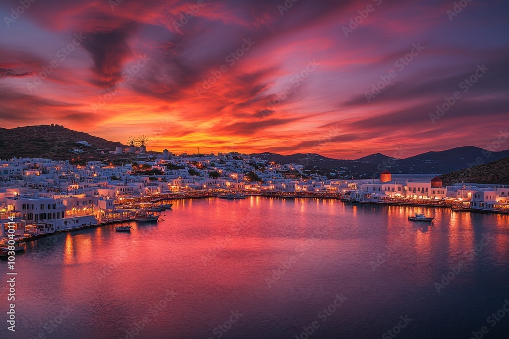 Fototapeta premium sunset in the city with lake before