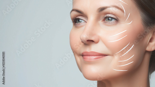 Firming and Tightening Skincare Results: A portrait showing a person with firmer, more lifted skin, showcasing the effects of skincare products or treatments aimed at improving skin elasticity.