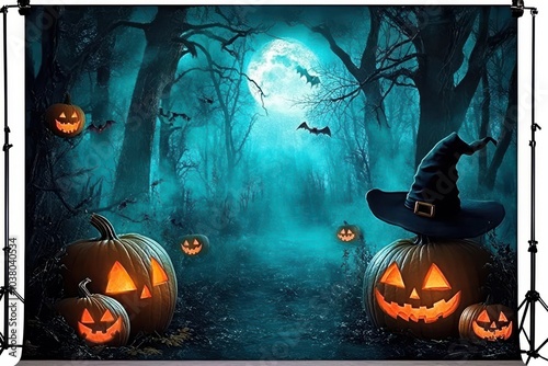 halloween background with pumpkin and bats