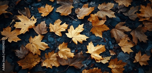 Fall leaves cover the ground in a forest during autumn as nature prepares for...