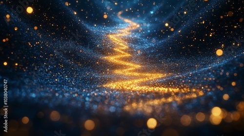 A sparkling Christmas tree illuminated by golden lights on a starry night
